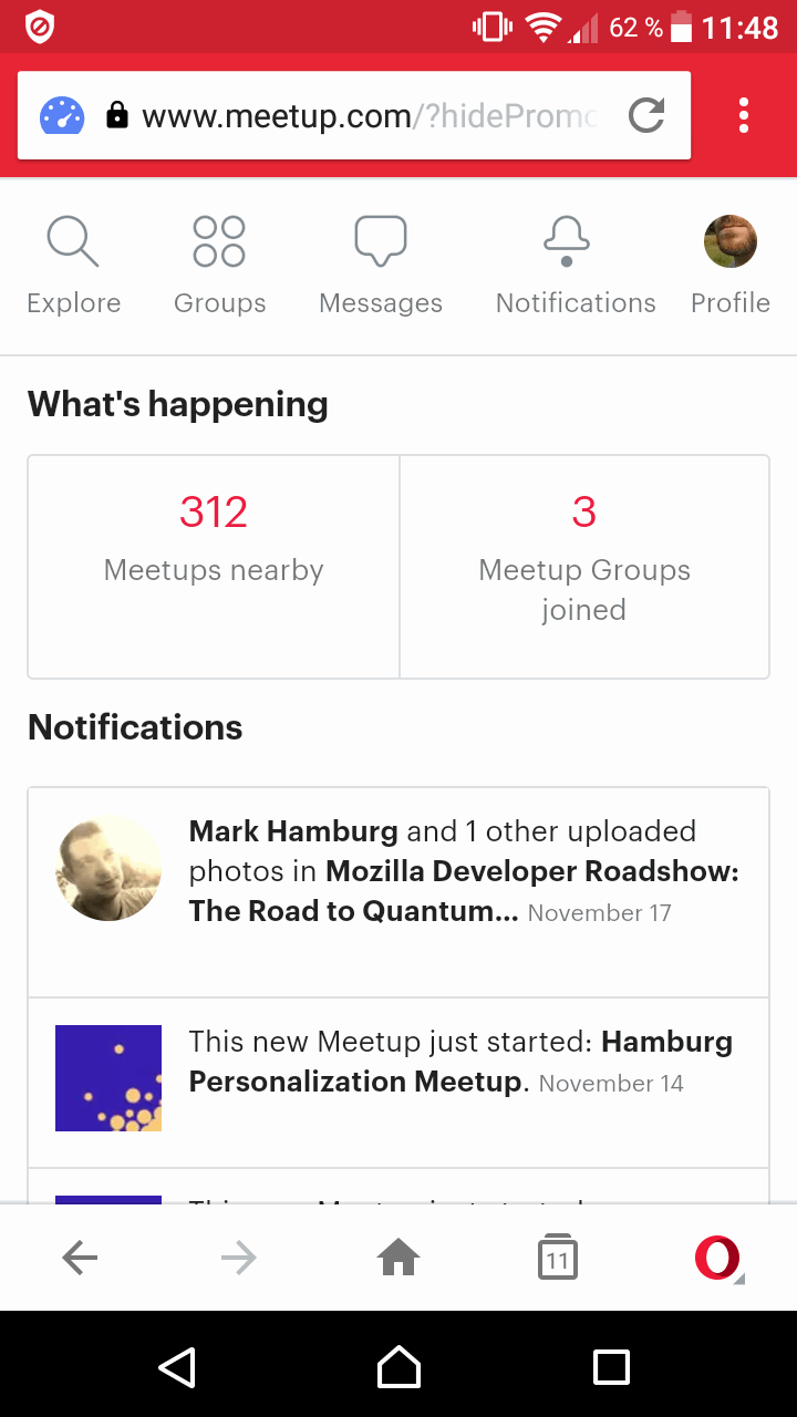 screenshot of meetup's mobile app